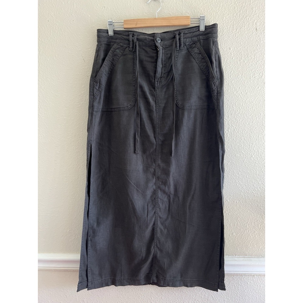 American Eagle Dreamy Drape Linen Blend Maxi Skirt Cargo Slit Drawstring Grunge